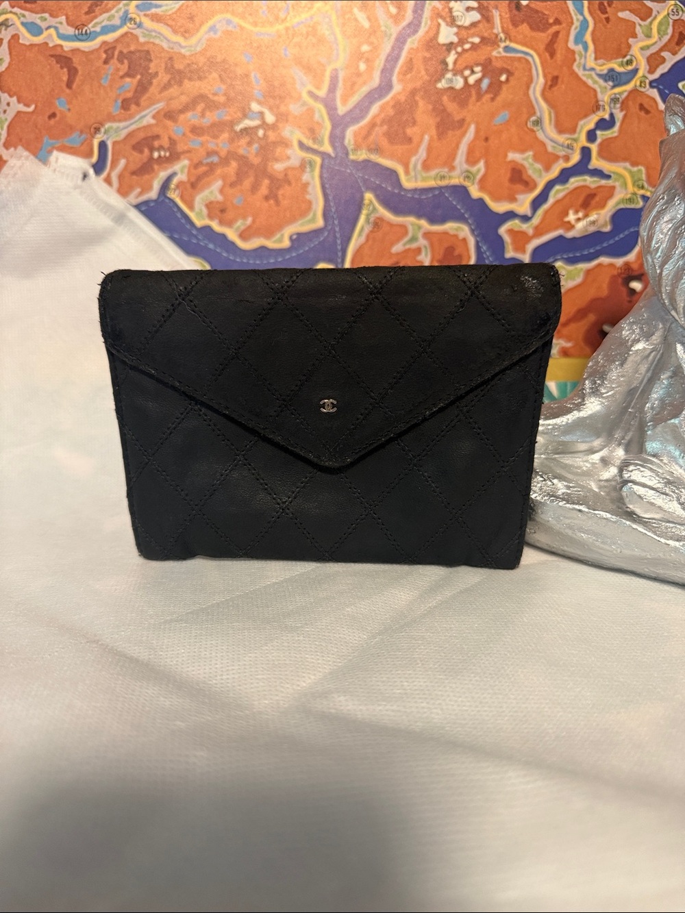 CHANEL Black Quilted Envelope Wristlet Clutch
